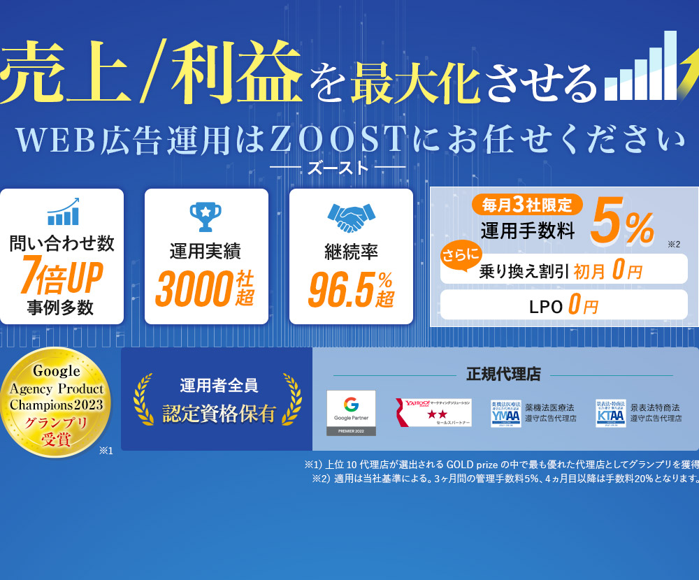 売上/利益を最大化させるWEB広告運用はZOOST（ズースト）にお任せください